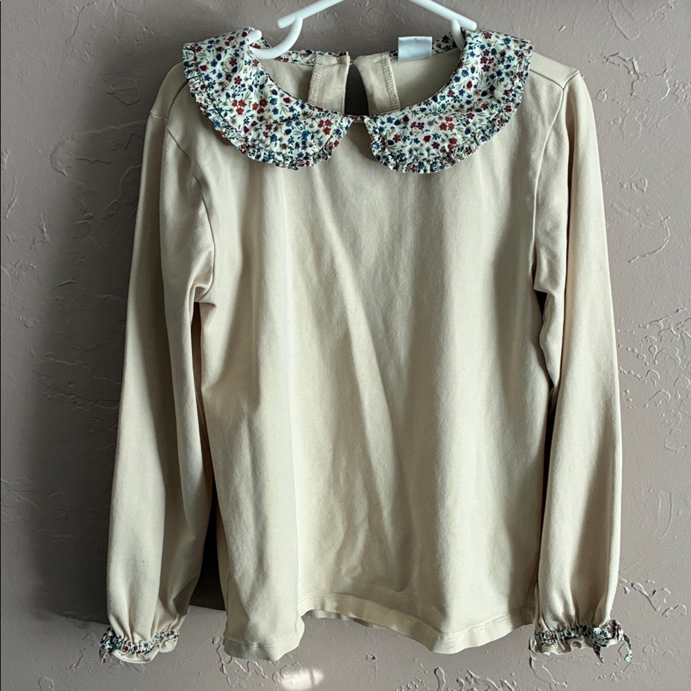 Edgehill Collection Beige Blouse with Floral Collar